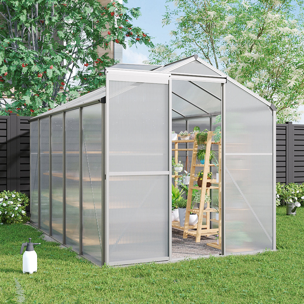 10x6ft Aluminium Greenhouse with Window Opening – Sturdy Garden Greenhouse with Sliding Door and Base